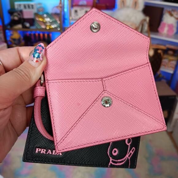 NIB PRADA Pink/Black Saffiano Leather Puppy Key Charm Card Holders Set $550 - Picture 12 of 13